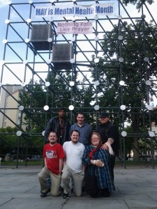 NEPA Freethought Society members pose under "Nothing Fails Like Prayer" banner