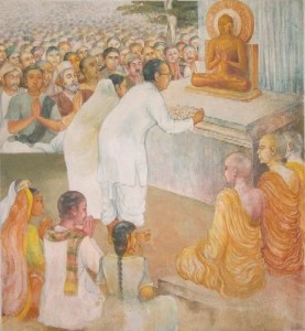 Ambedkar converting to Buddhism.