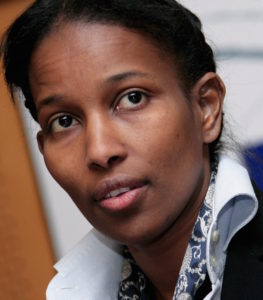 epa01255149 Ayaan Hirsi Ali, the Somali-born former Dutch deputy threatened with death for her outspoken criticism of Islam, delivers a speech in front of the Socialist Group of the European Parliament in Brussels, Belgium, 14 February 2008. Ayaan Hirsi Ali sought European protection. French star philosopher Bernard-Henri Levy has spearheaded a campaign for Hirsi Ali to receive honorary French citizenship -- and financial aid to cover her security costs. Hirsi Ali is threatened with death for her role in writing the script of Van Gogh's film 'Submission', about the treatment of women under Islam. A note targeting her by name was found on his slain body. EPA/OLIVIER HOSLET