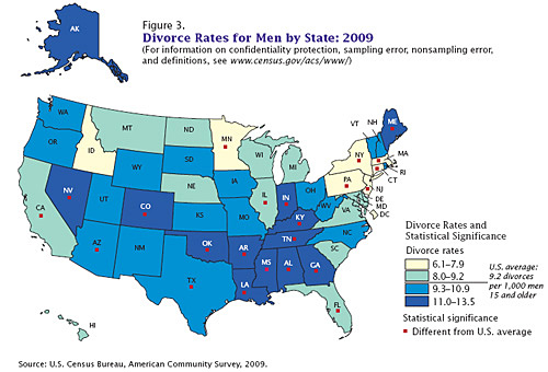 DIVORCE-RATES-2009-MAP-US-Census-Bureau-08-25-2011